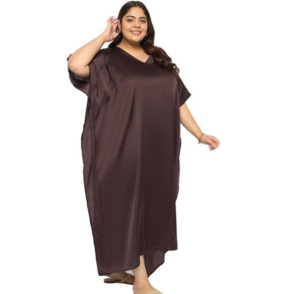Gypsie Blu Plus Size Solid Satin Caftan Dress Women Maxi Mumu Dresses for Girl - Picture 3 of 6